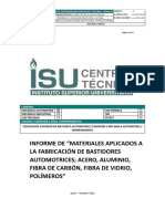 Informe de "Materiales Aplicados A La Fabricación de Bastidores Automotrices Acero, Aluminio, Fibra de Carbón, Fibra de Vidrio, Polímeros"