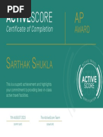 ActiveScore AP Certificate - Sarthak Shukla