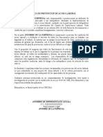 Ejemplo de Politica de Prevencion de Acoso Laboral 2022