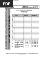 JEE Advanced Full Test Xvi Paper 1 Answers