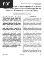 The Role of Teachers in Building Resilience of Refugee Learners A Case Study of Primary Schools in Nakivale Settlement, Isingiro District - Western Uganda