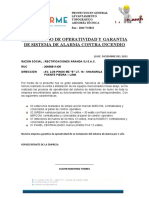 Certificado de Operatividad Panel de Alarma Contra Incendios Rectificaciones Aranda SJ S.A.C