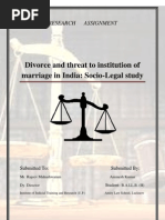 Divorce and Threat To Institution of Marriage in India: Socio-Legal Study