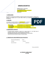 Memoria Descriptiva de Remodelacion de Vivienda