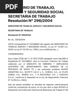 MINISTERIO DE TRABAJO, EMPLEO Y SEGURIDAD SOCIAL SECRETARIA DE TRABAJO Resolució