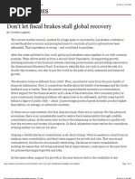 Don't Let Fiscal Brakes Stall Global Recovery: by Christine Lagarde