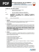 Municipalidad Distrital de Calamarca: Sub Gerencia de Infraestructura Y Acondicionamiento Territorial