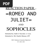 Reaction Paper On Romeo and Juliet