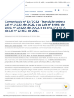 Comunicado Nº 13 - 2022 - Transição Entre A Lei Nº 14.133, de 2021, e As Leis Nº 8.666, de 1993, Nº 10.520, de 2002, e Os Arts. 1º A 47-A Da Lei Nº 12.462, de 2011 - Português (Brasil)