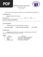 Questionnaire of Customer Satisfaction With The Service of Bed and Breakfast in Malaybalay City