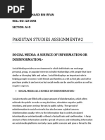 Pakistan Studies Assignment#2: Social Media: A Source of Information or Disinformation