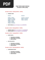 Table Tennis Game Schedule