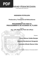 Requerimientos Del Procesamiento de Acuerdo Con El Fluido