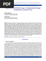 Impact of Social Media Usage On Organisational Image Mediated by Customer Trust