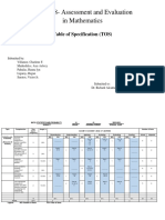 Table of Specification