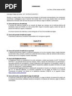 CSPX - COMUNICADO #001-22 - Condiciones de Matricula Año Escolar 2023