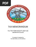 Tax Memo For Tax Year 2022 (FY 2021-22) Applicable From 1st July 2021