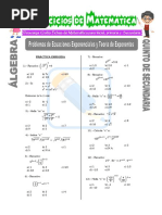 Problemas de Ecuaciones Exponenciales y Teoría de Exponentes para Quinto de Secundaria