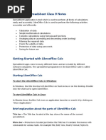 Class 9 Electronic Spreadsheet Notes