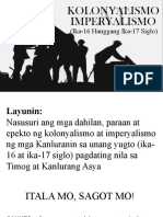 Unang Yugto NG Imperyalismo at Kolonyalismo Sa Timog at Kanlurang Asya