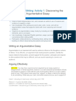 Level 1-2 Argumentative Writing Assignment 1