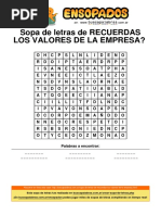 Sopa de Letras de Recuerdas Los Valores de La Empresa PDF