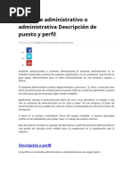 Asistente Administrativo o Administrativa Descripción de Puesto y Perfil