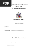 Haberdashers Aske S Boys School 13 Plus Maths Entrance Exam Paper 2 2012 PDF