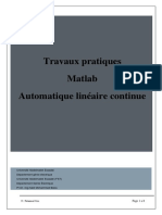 Travaux Pratiques Automatique Matlab Parie I