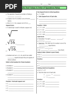 Square and Cube Root Values and Order of Operations Notes Sheet