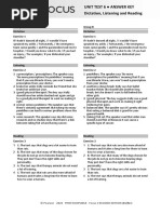 Focus3 2E Unit Test Dictation Listening Reading Unit6 GroupA B ANSWERS PDF