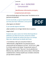 SEMANA 3: Dia-1 20/04/2020 Comunicación: Leemos e Identificamos Información Principal y Complementaria Del Texto