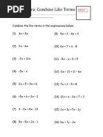 Pre Algebra Practice Worksheet Combine Like Terms