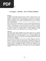 La Langue Double Chez Malek Haddad