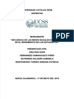 "Influencia de Las Redes Sociales de Internet "Influencia de Las Redes Sociales de Internet de Los Estudiantes" de Los Estudiantes"