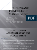 Functions and Principles of Management: Mr. Ramar. G, Professor, Psychiatric Nursing