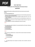 Senior High School Introduction To The Philosophy of The Human Person Worksheet