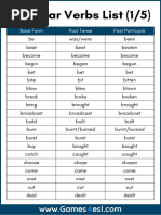 Irregular Verbs List PDF Printable