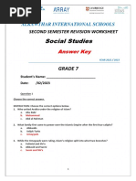 G7 S.S Revision Worksheet Answer Key - Second Term