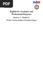 English For Academic and Professional Purposes: Quarter 2 - Module 2: Writes Various Kinds of Position Papers