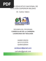 Temario Del Programa Curricular de La Carrera de Licenciado en Teologia Centesum WEB Fin