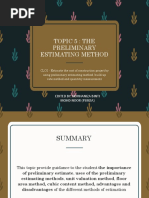 Topic 5: The Preliminary Estimating Method: Edited By: Norhaniza Binti Mohd Noor (Psmza)