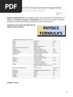 Physics Formula ICSE 10 Class Standard Chapter-Wise