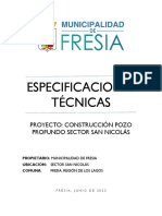 Especificaciones Técnicas: Proyecto: Construcción Pozo Profundo Sector San Nicolás