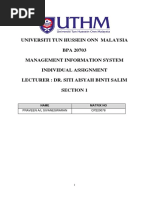 Universiti Tun Hussein Onn Malaysia BPA 20703 Management Information System Individual Assignment Lecturer: Dr. Siti Aisyah Binti Salim Section 1