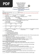 1 Summative Test in Physical Education (PE) (Third Quarter)