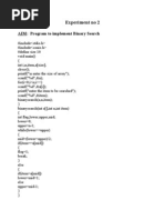 Experiment No 2: AIM: Program To Implement Binary Search