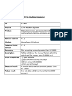 Defect Report On ATM Machine Simulator