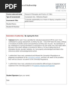 Student Declaration of Authorship: Course Code and Name: Type of Assessment: Coursework Title