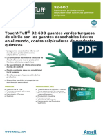 FICHA TECNICA - TouchNTuff 92-600 Guantes Verdes Turquesa